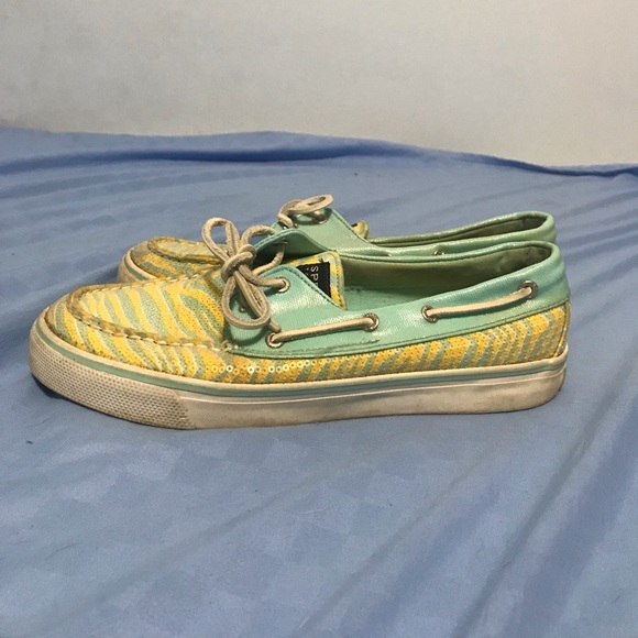 Yellow And Light Blue Zebra Sperrys 